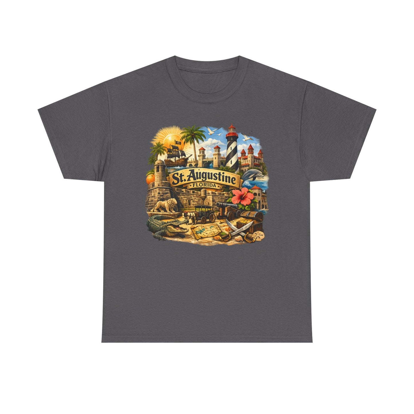 St. Augustine Florida Vintage Travel Tee — Retro Beach & Lighthouse Souvenir T-Shirt