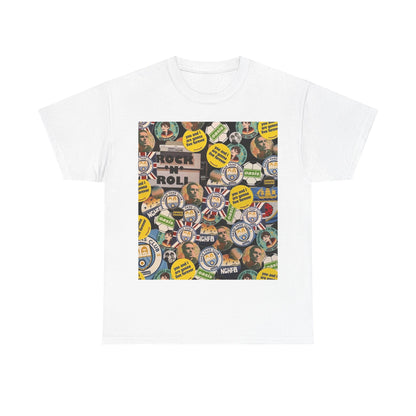 Oasis Rock & Roll Retro Button Collage Tee