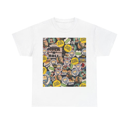 Oasis Rock & Roll Retro Button Collage Tee