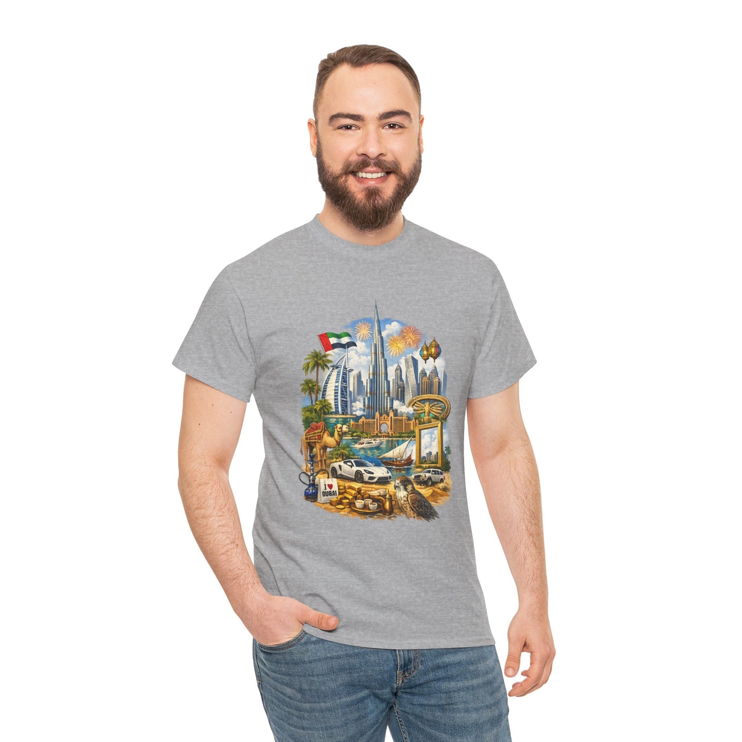 Dubai Skyline Beach Vacation T-Shirt – Retro Travel Collage Tee