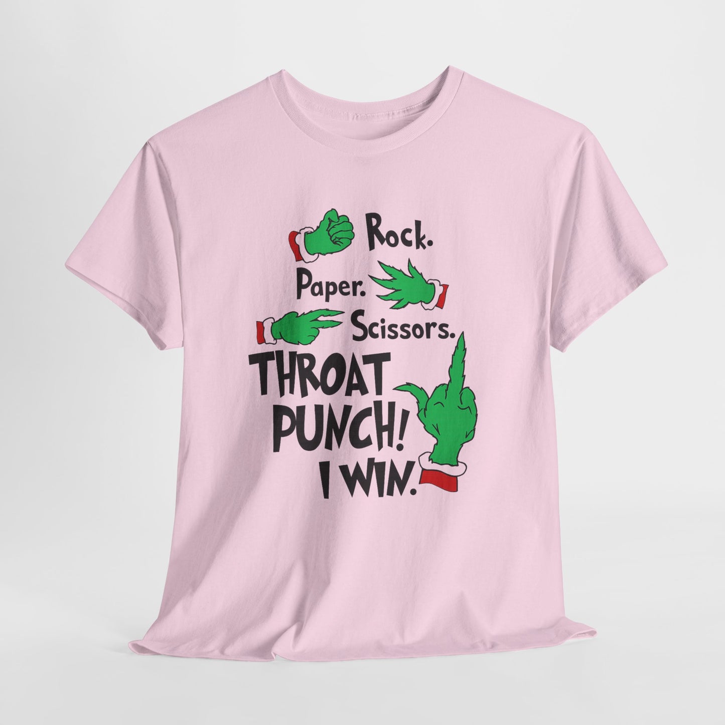 Funny Holiday Tee — "Rock. Paper. Scissors. Throat Punch! I Win" Graphic T-Shirt