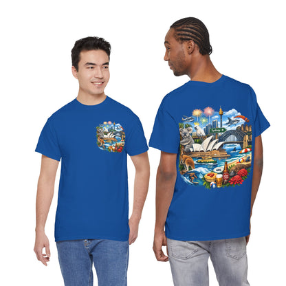 T-Shirt — Sydney Landmark Collage Tee (Opera House, Harbour Bridge, Koala & Beach Scene)