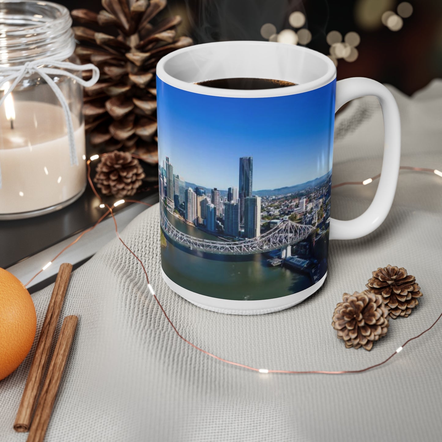 City Skyline Ceramic Mug — Scenic Riverfront Panorama (11oz, 15oz)
