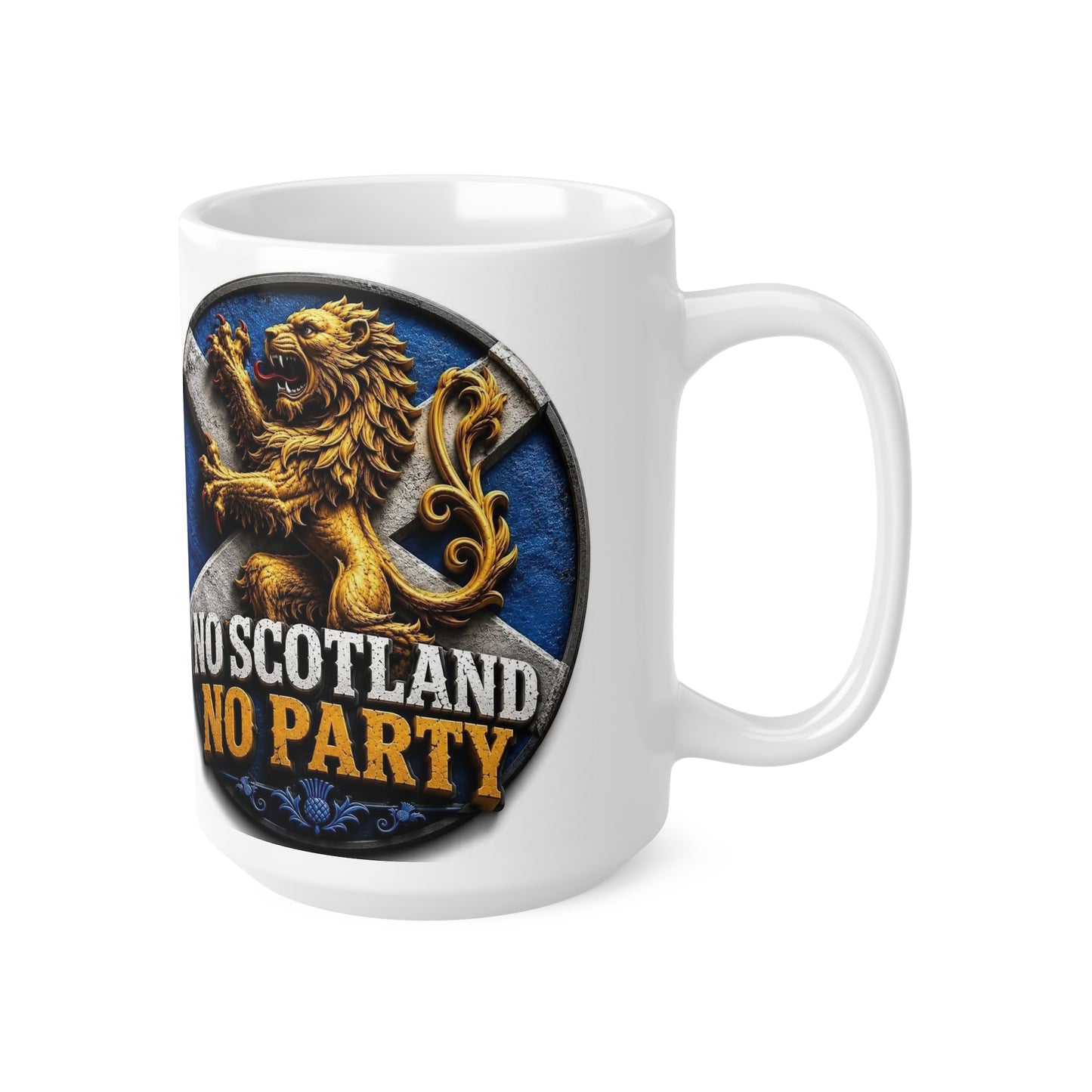 No Scotland No Party Ceramic Coffee Mug — Scottish Lion Crest 11oz & 15oz