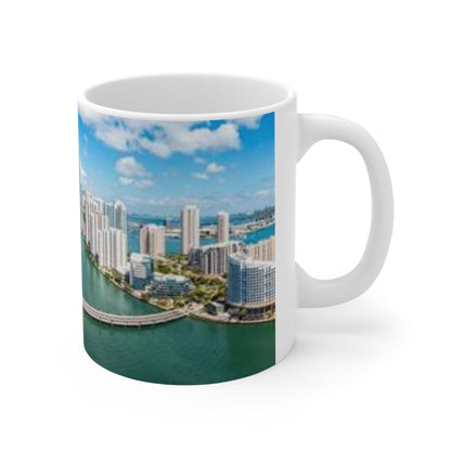 Miami Skyline Ceramic Coffee Mug — Aerial Cityscape 11oz & 15oz