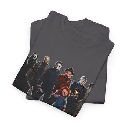 Horror Icons Collage T‑Shirt — Retro Movie Villains Graphic Tee