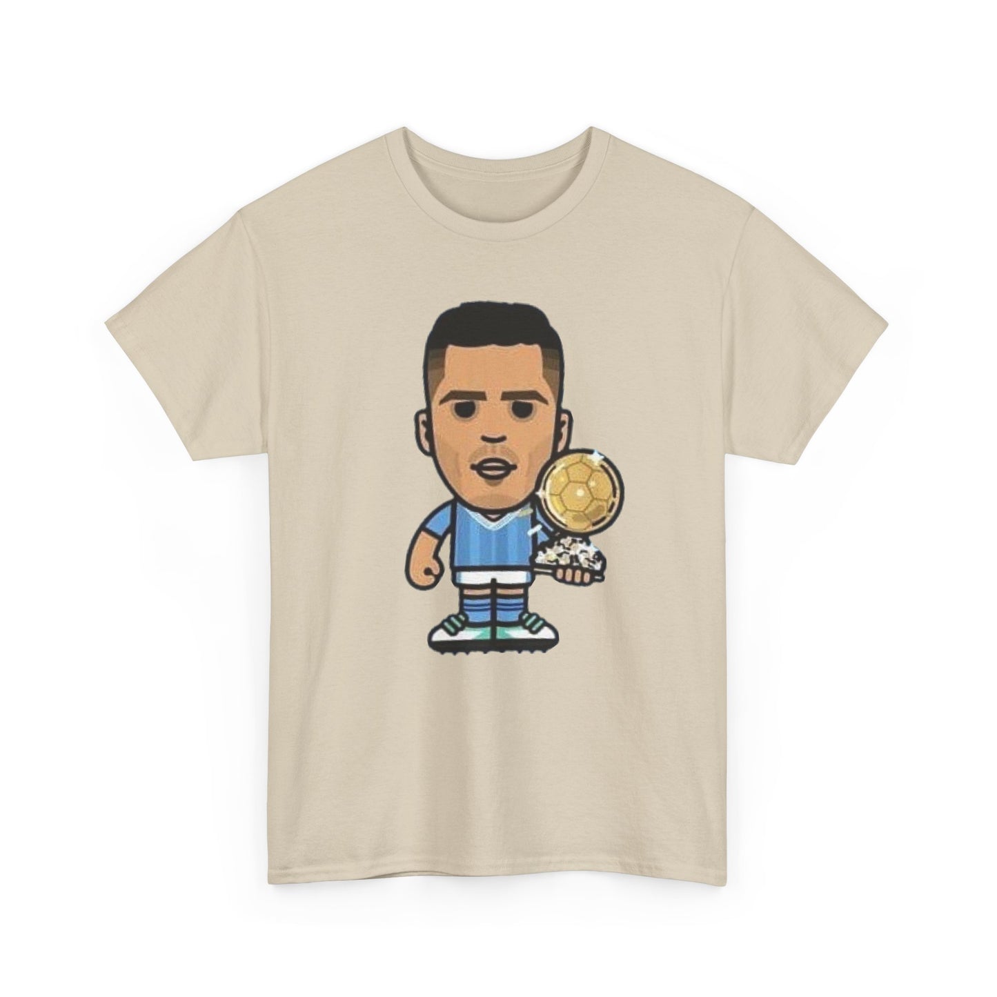 Rodri Manchester City Cartoon Tee — Player Holding Trophy Graphic Shirt
