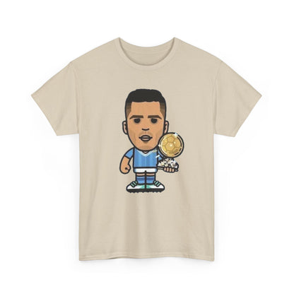 Rodri Manchester City Cartoon Tee — Player Holding Trophy Graphic Shirt