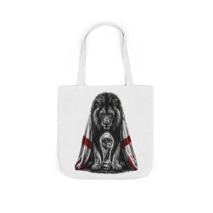England Lion Guardian Canvas Tote — Protective Lion & Cub Illustration Tote Bag