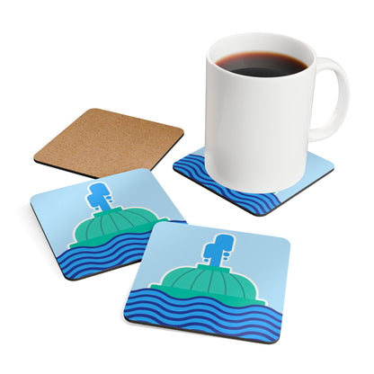 Orlando Lake Eola Cork Coaster Set — Nautical Fountain & Waves Drink Coasters (Set)