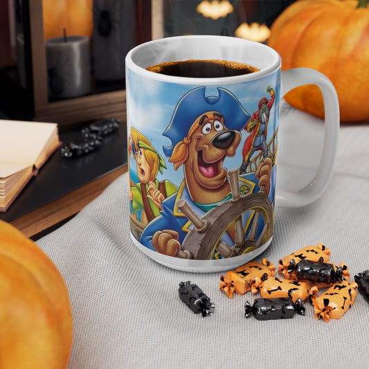 Scooby Doo Adventure Cartoon Pirate Ship Ceramic Coffee Mug — Nautical Sailing Crew Design (11oz, 15oz)