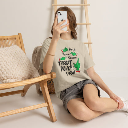 Funny Holiday Tee — "Rock. Paper. Scissors. Throat Punch! I Win" Graphic T-Shirt