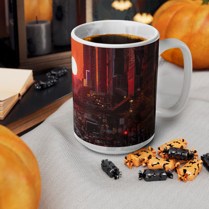 New York City Sunset Traffic Ceramic Coffee Mug — Urban Evening Skyline, 11oz & 15oz