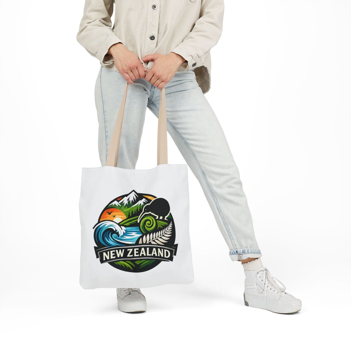 New Zealand Scenic Tote Bag — Kiwi, Mountains & Waves Canvas Tote