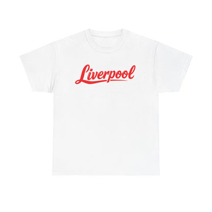 Liverpool Script T-Shirt — Retro Red Logo Tee for Fans