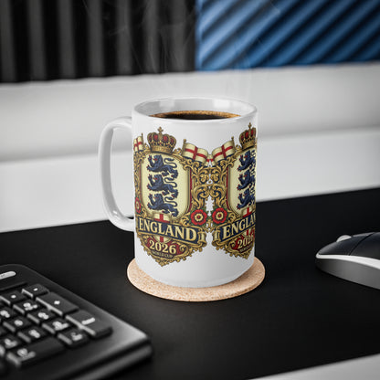 England 2026 World Cup Ceramic Mug — Vintage Three Lions Coffee Cup (11oz & 15oz)