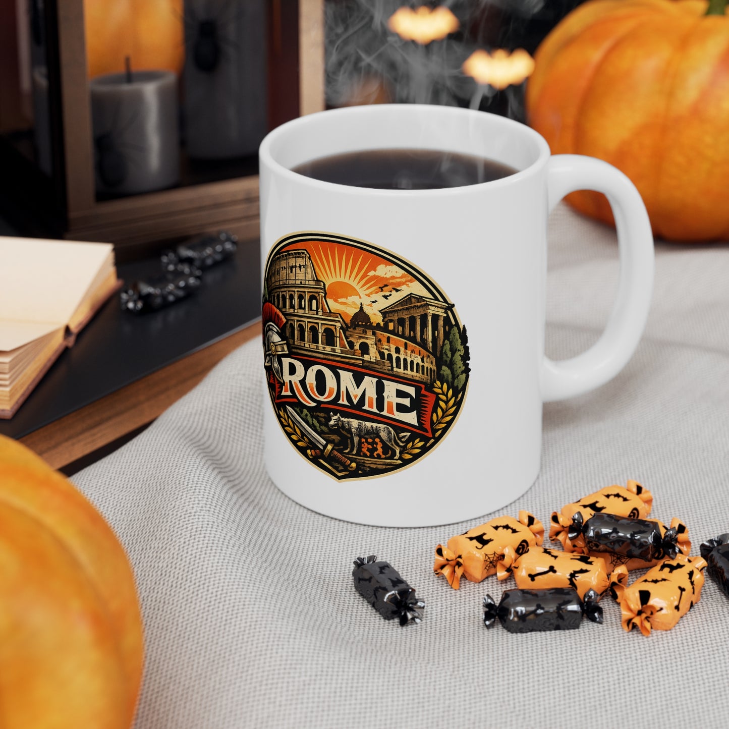 Rome Vintage Emblem Ceramic Coffee Mug — Colosseum & Legion Travel Souvenir (11oz/15oz)