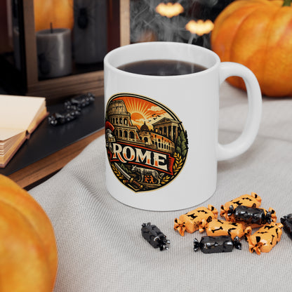 Rome Vintage Emblem Ceramic Coffee Mug — Colosseum & Legion Travel Souvenir (11oz/15oz)