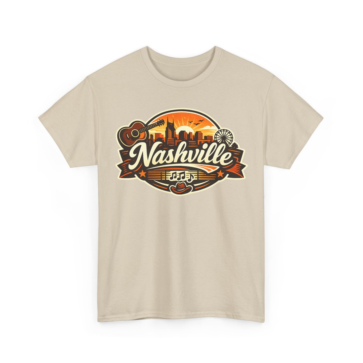 Nashville Skyline Guitar Tee – Retro Music City Souvenir Shirt