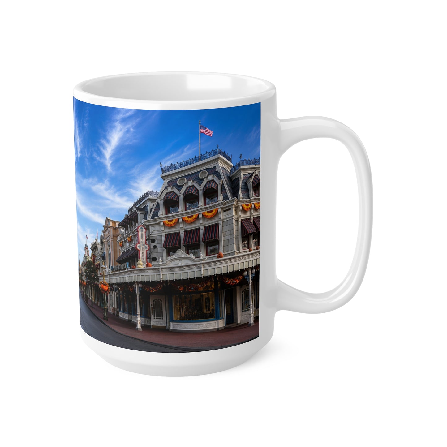 WDW Theme Park Main Street USA Ceramic Mug — Scenic Castle Morning Coffee Cup (11oz, 15oz)