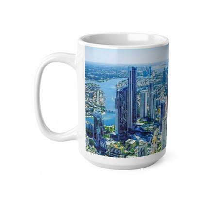 Coastal City Skyline Ceramic Coffee Mug — Aerial Beachfront Cityscape 11oz/15oz