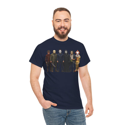 Horror Icons Lineup T‑Shirt – Freddy, Jason, Michael, Ghostface & Pennywise Tee