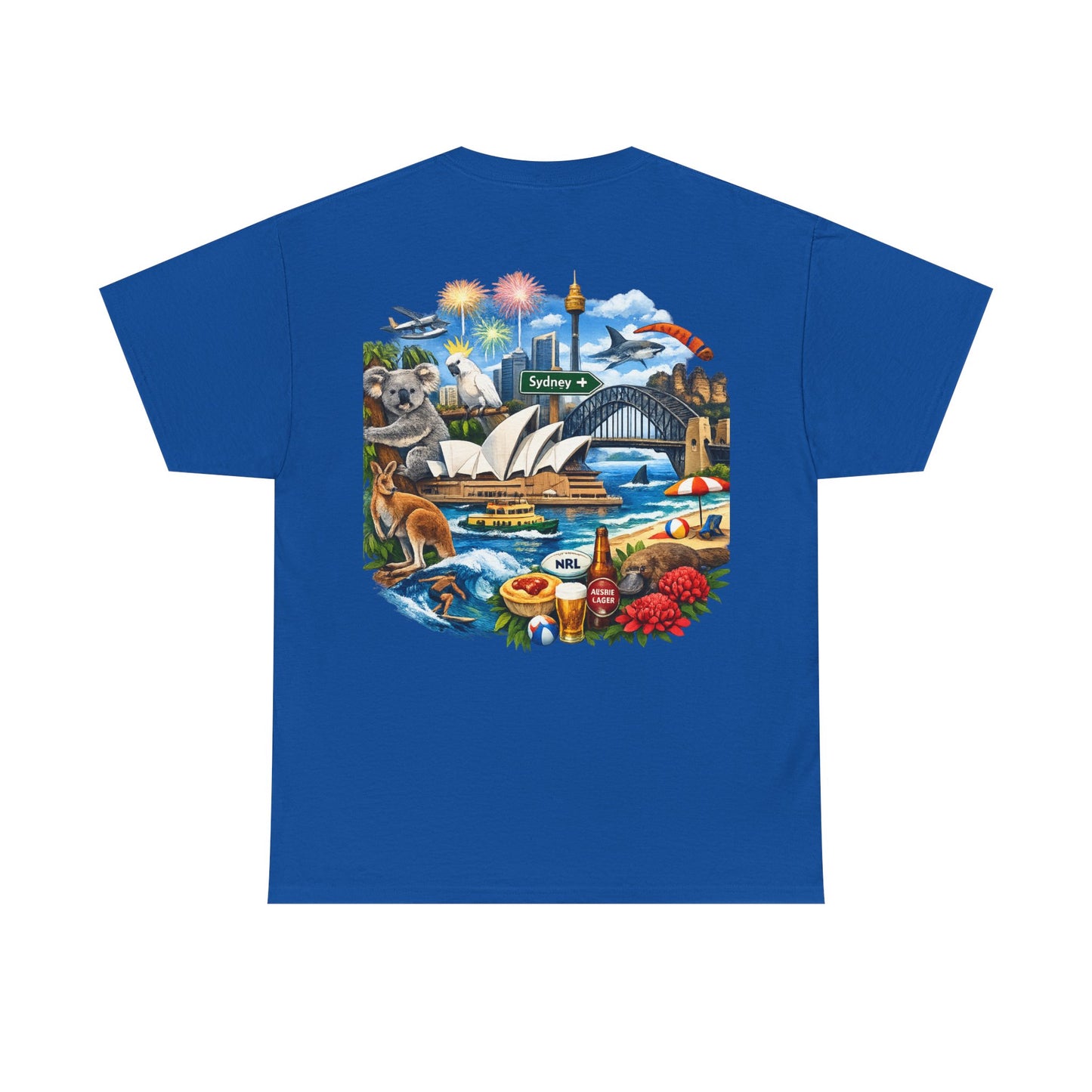 T-Shirt — Sydney Landmark Collage Tee (Opera House, Harbour Bridge, Koala & Beach Scene)