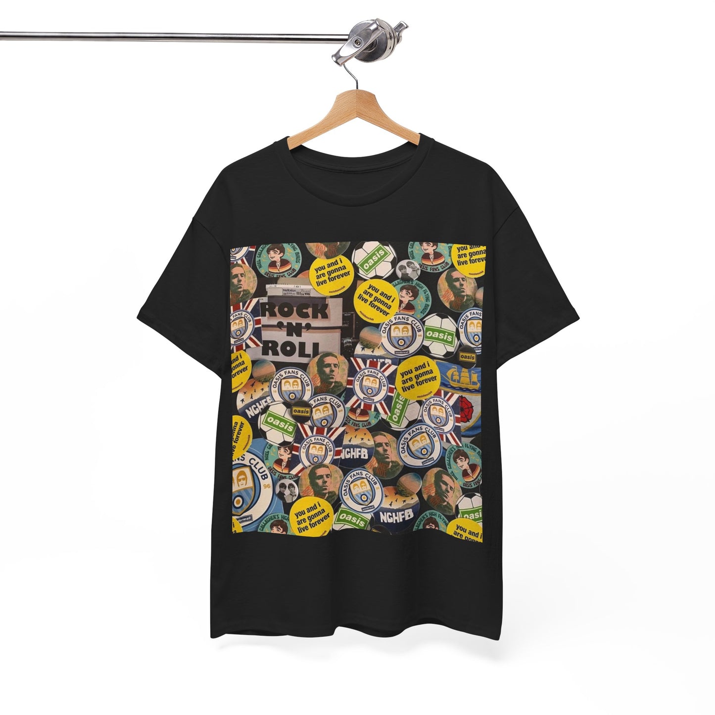 Oasis Rock & Roll Retro Button Collage Tee