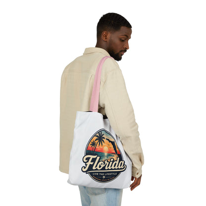 Florida Sunset Canvas Tote Bag — Retro Palm Beach Design