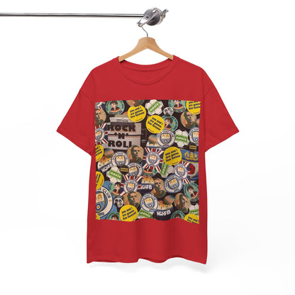Oasis Rock & Roll Retro Button Collage Tee