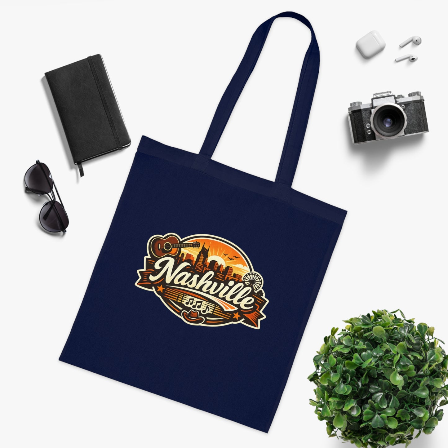 Nashville Retro Badge Tote Bag — Music City Souvenir Cotton Tote