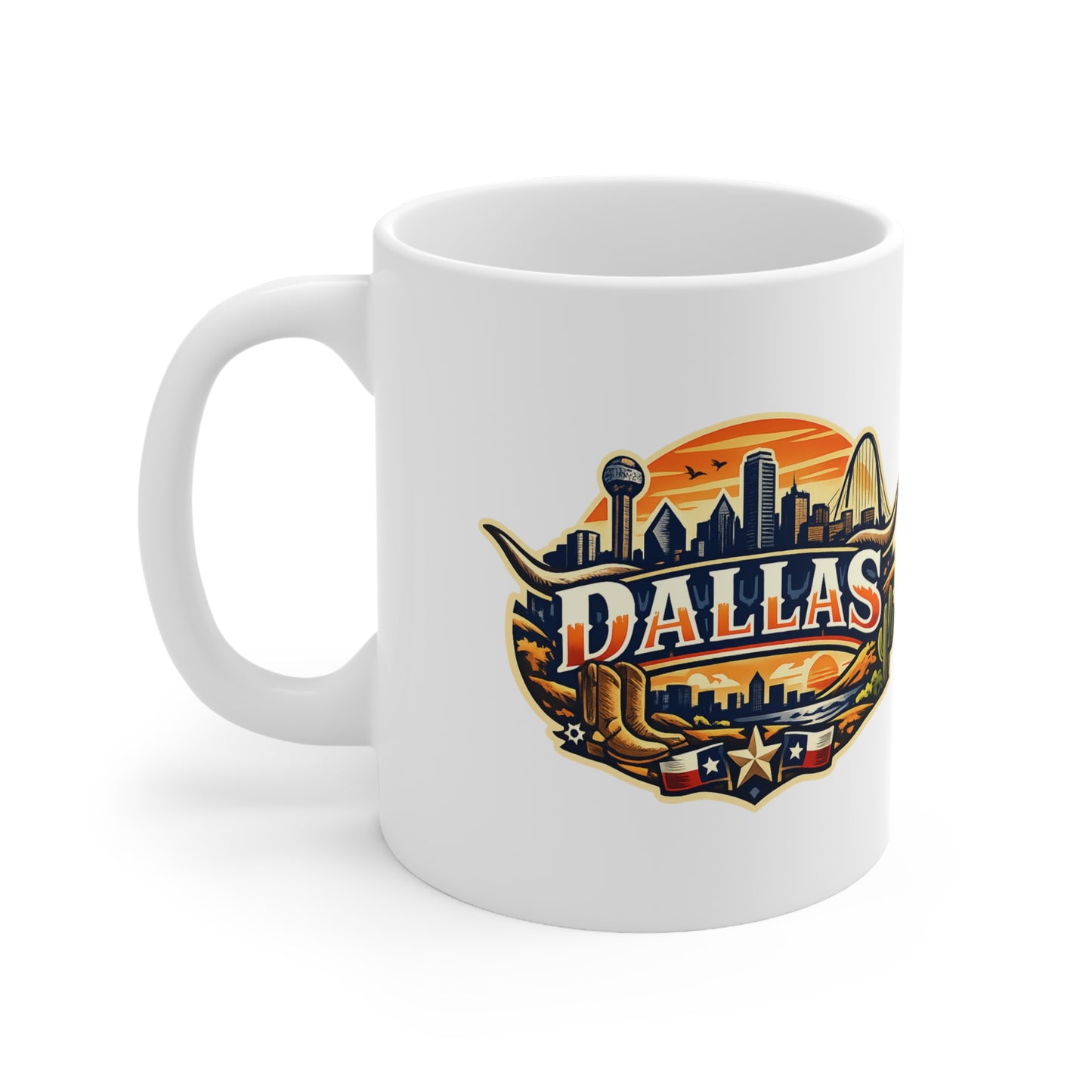 Dallas Skyline Ceramic Coffee Mug — Retro Texas Cityscape 11oz & 15oz