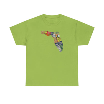 Florida License Plate Map T-Shirt — Vintage State Silhouette Tee