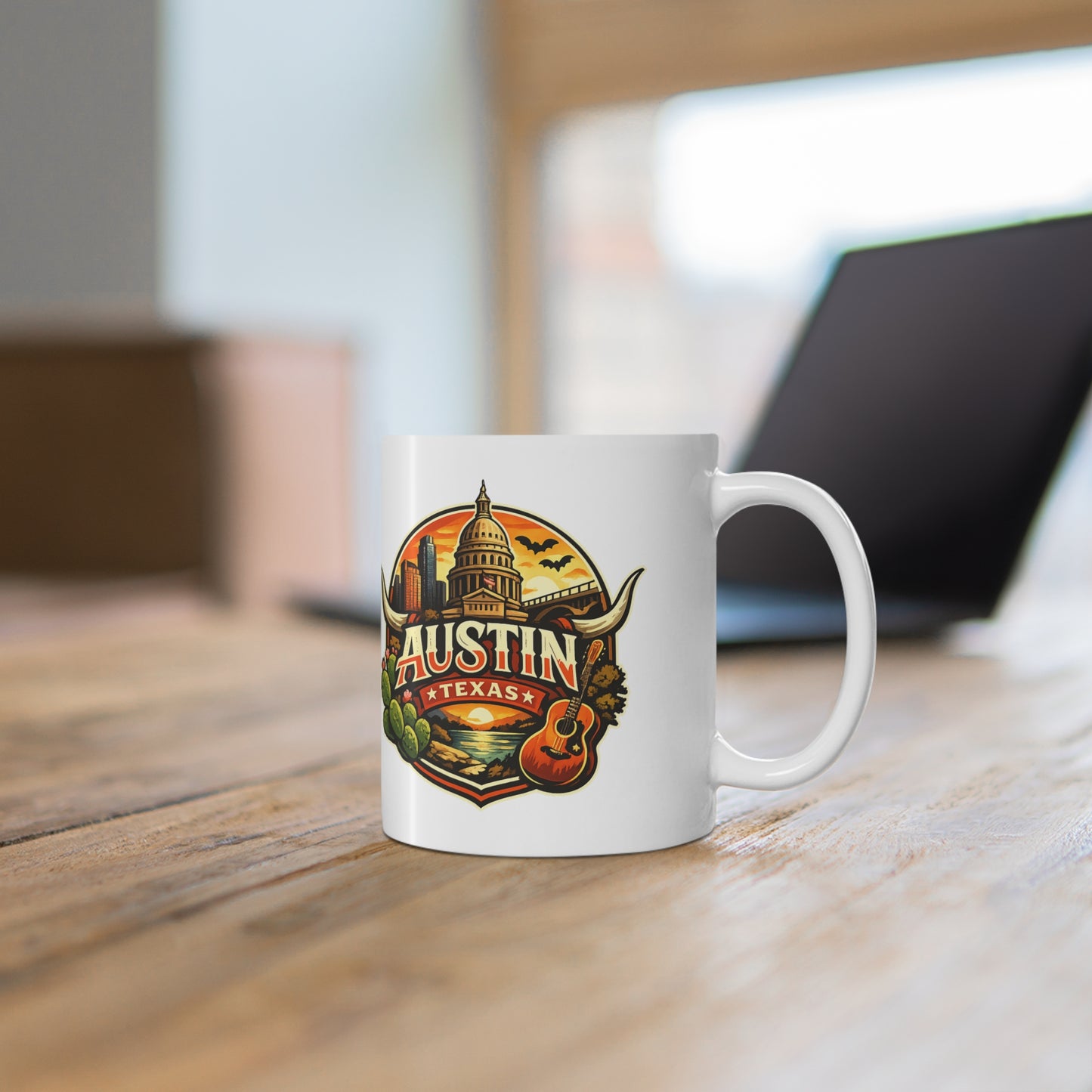 Austin Texas Coffee Mug — Vintage Capitol & Guitar Ceramic Mug (11oz/15oz)