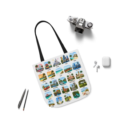 Florida City Landmark Collage Canvas Tote Bag — Vintage Travel Icons Print