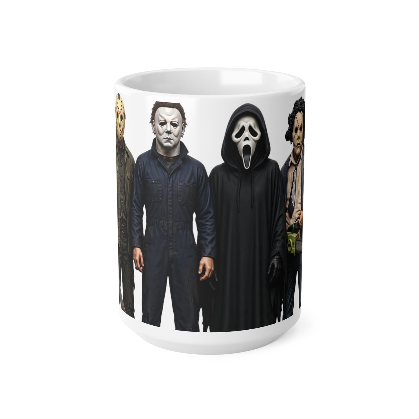 Horror Movie Villains Mug – Michael Myers, Freddy, Jason & Ghostface Ceramic Coffee Cup (11oz & 15oz)