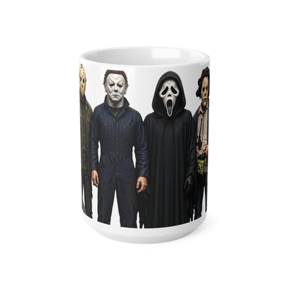 Horror Movie Villains Mug – Michael Myers, Freddy, Jason & Ghostface Ceramic Coffee Cup (11oz & 15oz)