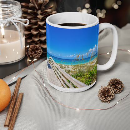 Indian Rocks Beach Boardwalk Coffee Mug — Tropical Palm Sunrise Ceramic Mug (11oz & 15oz)