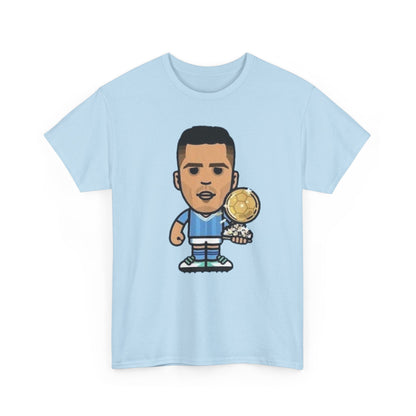 Rodri Manchester City Cartoon Tee — Player Holding Trophy Graphic Shirt