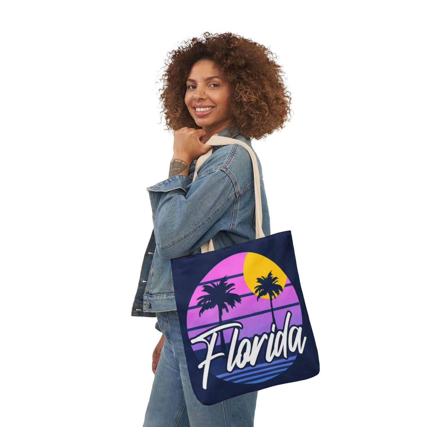 Florida Sunset Palm Tote Bag — Retro Beach Canvas Tote