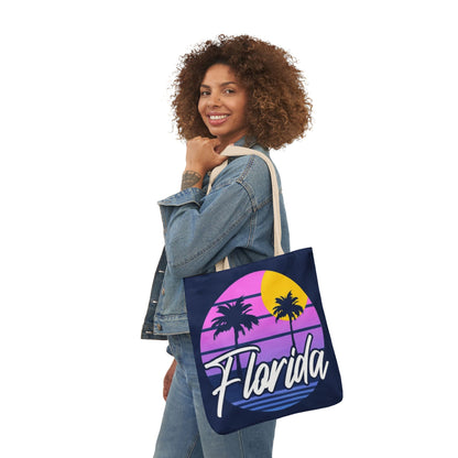 Florida Sunset Palm Tote Bag — Retro Beach Canvas Tote