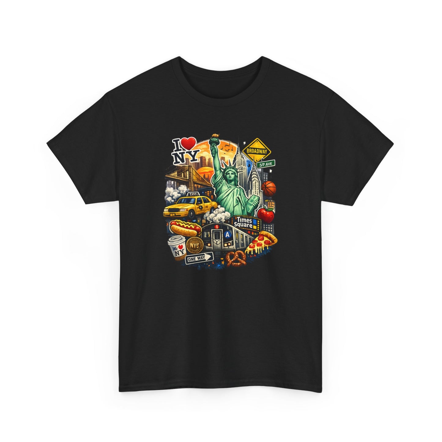 New York City Icons T-Shirt — Statue of Liberty, Taxi & I  NY Collage Tee