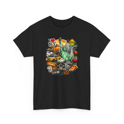 New York City Icons T-Shirt — Statue of Liberty, Taxi & I  NY Collage Tee