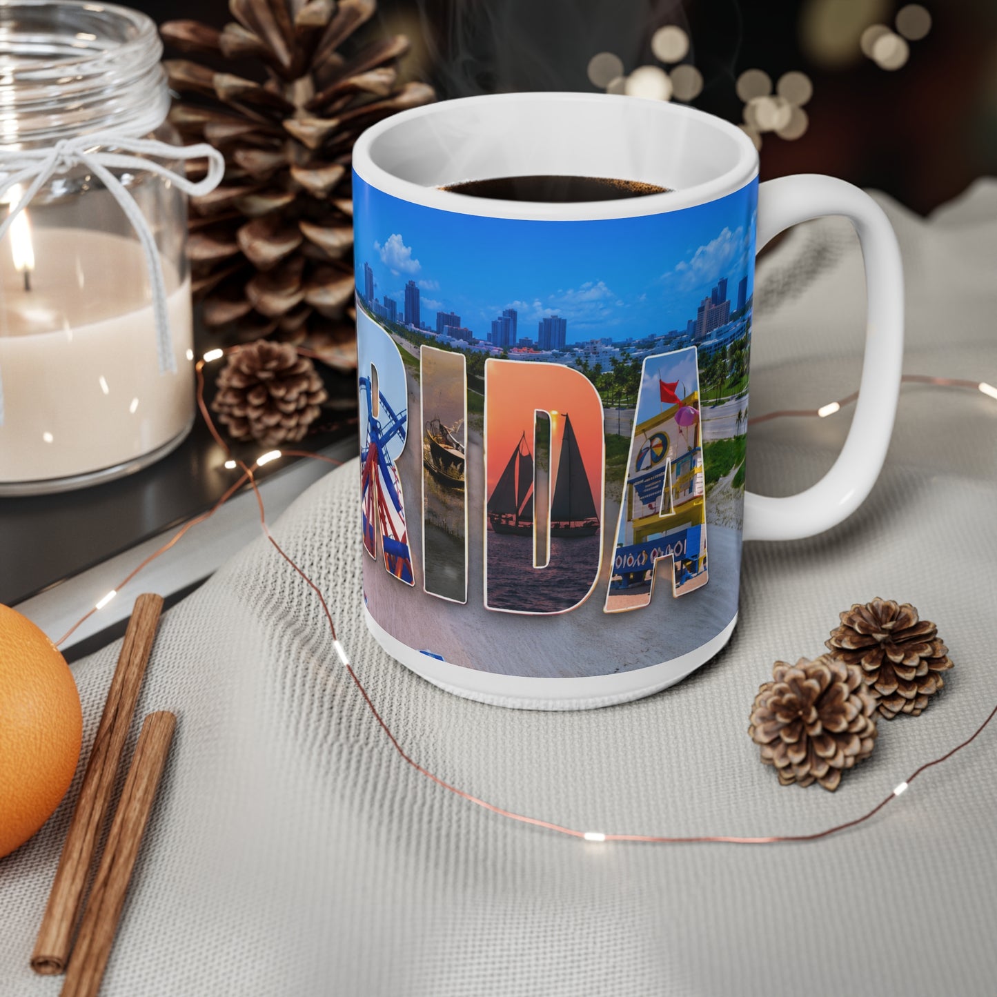 Florida Vacation Mug - "Escape to Florida" Ceramic Coffee Cup, 11oz & 15oz