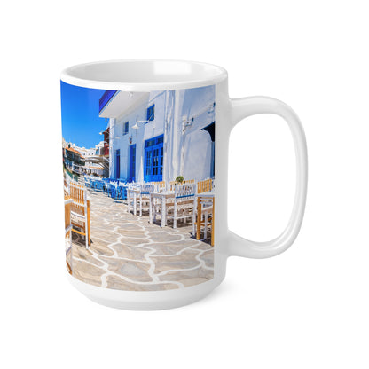 Mediterranean Seaside Photo Mug — Scenic Beach Cafe Ceramic Coffee Cup (11oz, 15oz)