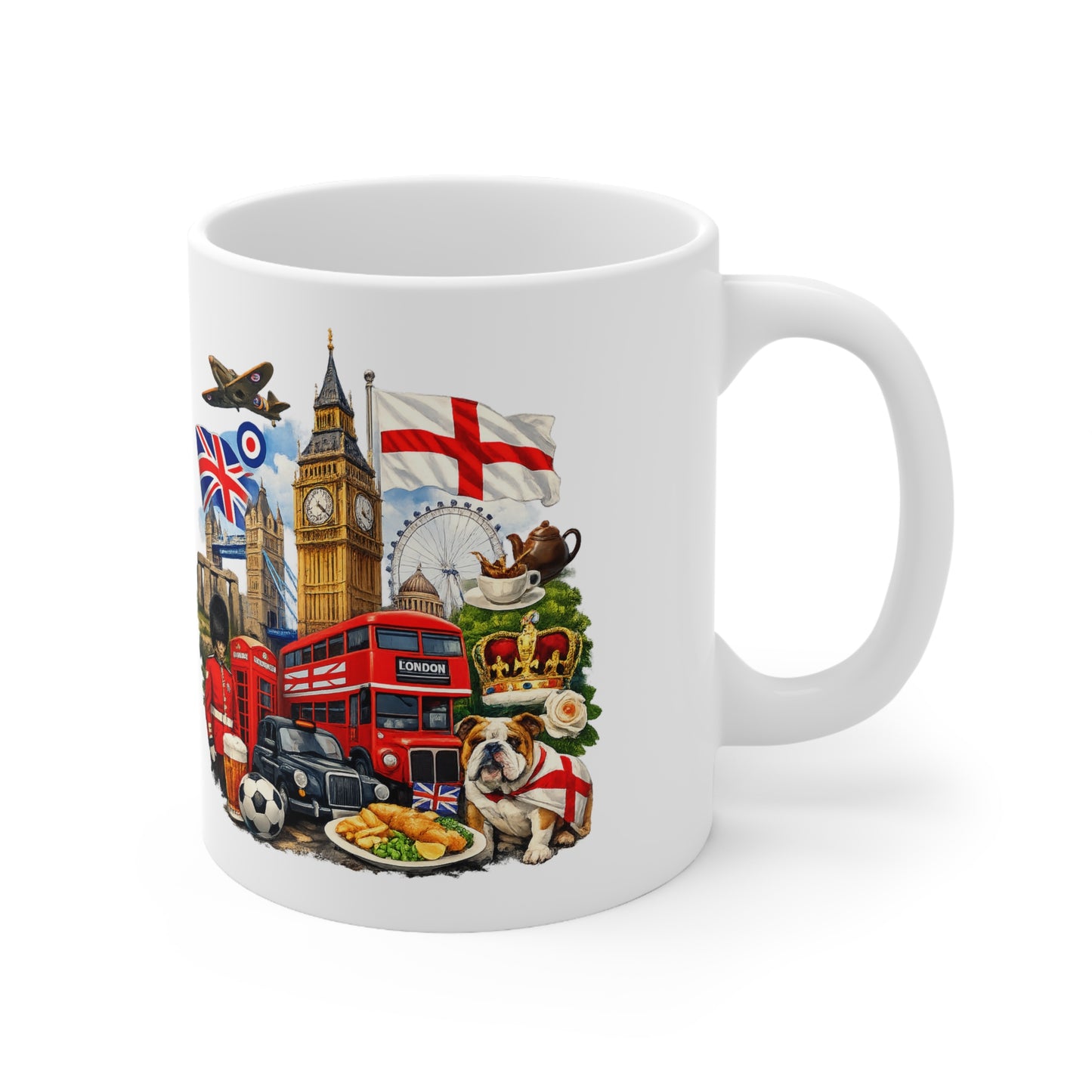 London Icons Ceramic Coffee Mug — London Landmarks & Union Jack Design (11oz, 15oz)