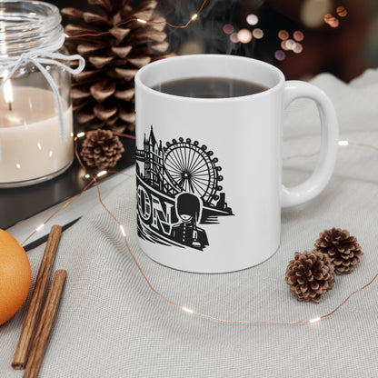 London Skyline Ceramic Mug — Black & White Cityscape Coffee Cup (11oz, 15oz)
