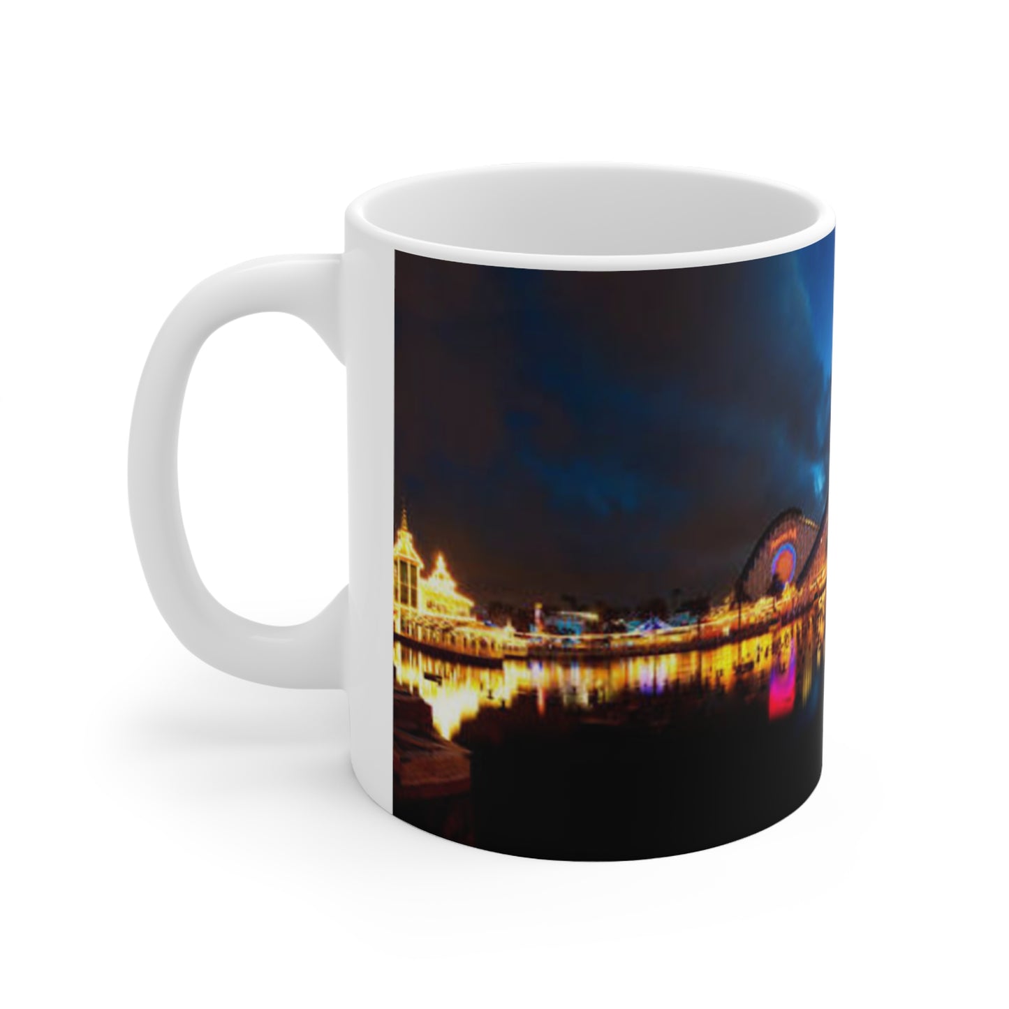 Disneyland Nighttime Theme Park Ferris Wheel Mug — Colorful Reflection Ceramic Coffee Cup (11oz/15oz)