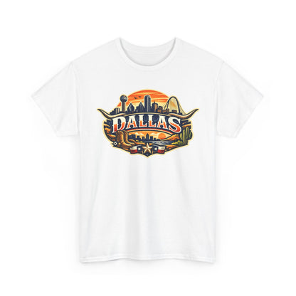 Dallas Skyline Retro Tee — Vintage Cityscape T‑Shirt with 'Dallas' Graphic