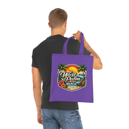West Palm Beach Cotton Tote — Vintage Tropical Beach Palm Tree Design